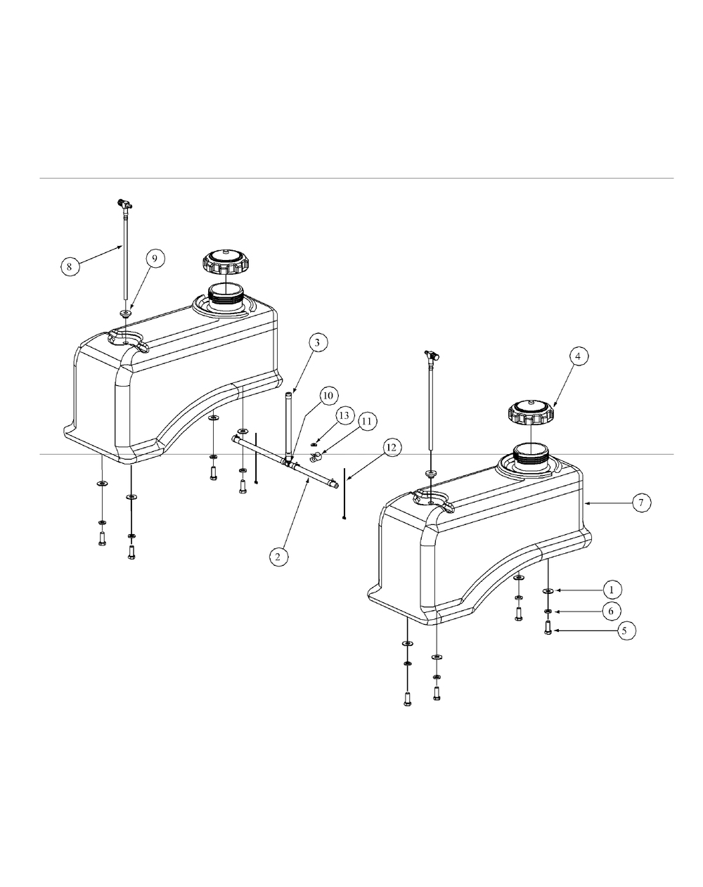 Fuel Tank Assembly Diagram and Parts List for M54-KW 53BB5DBW750-23-HP Cub Cadet Lawn Tractor